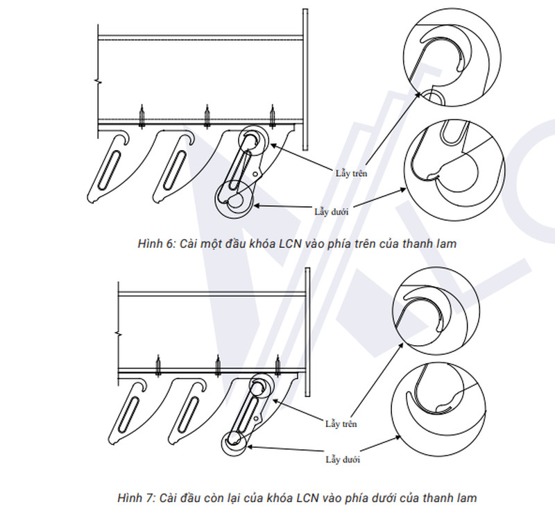 Lắp khóa lam chắn nắng vào 2 đầu của mỗi thanh lam