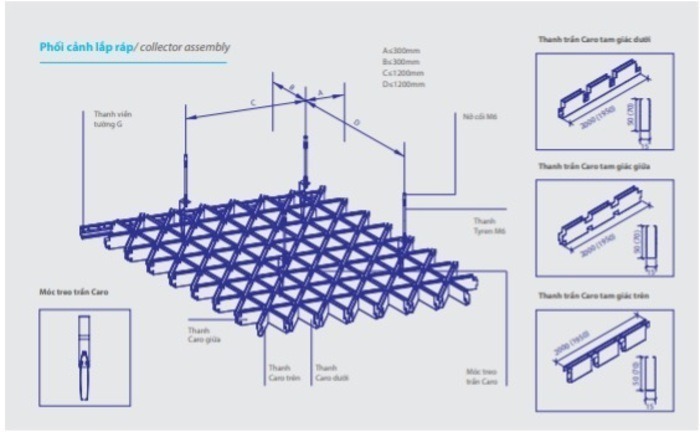 Cấu tạo trần nhôm Caro tam giác