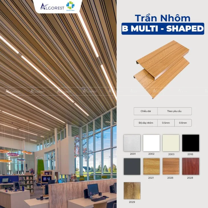 Trần nhôm B-Shaped Alcorest mang lại vẻ đẹp hiện đại và tạo nên chiều sâu cho không gian