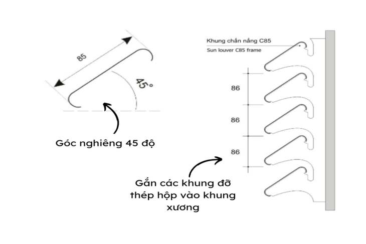 Tiến hành lắp đặt các tấm lam nhôm chắn nắng vào khung xương theo bản thiết kế