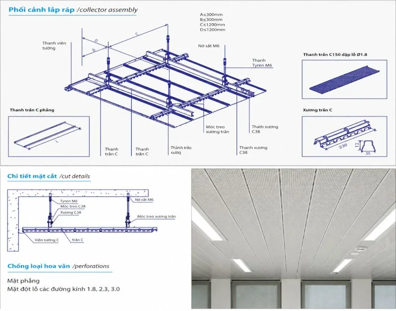 Cấu tạo và hình ảnh thực tế của trần nhôm C-Shaped