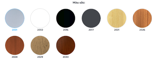 Bảng màu của lam chắn nắng C85 từ màu 2001 đến màu 2030