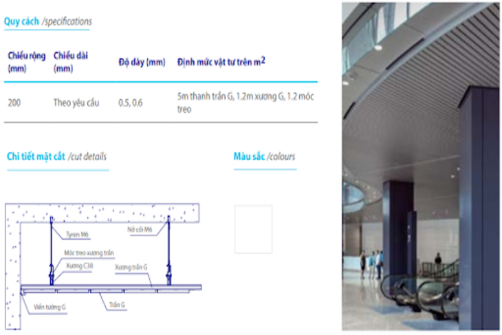 Mặt cắt chi tiết cấu tạo của tấm trần nhôm G-shaped