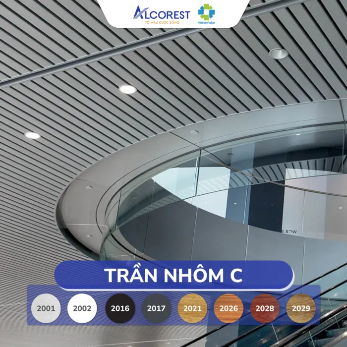 Trần nhôm C-Shaped phù hợp hành lang, văn phòng và khu sinh hoạt chung