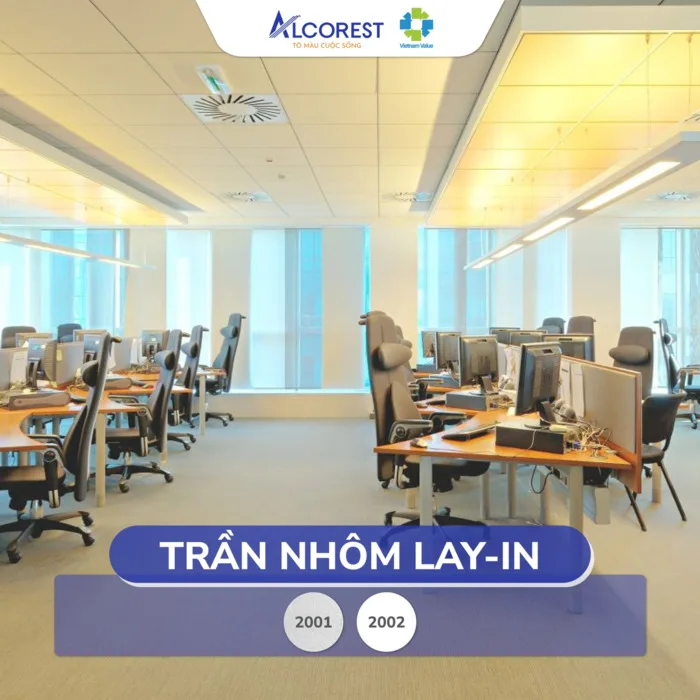 Trần nhôm Lay-in sử dụng khung xương nổi T-Black, thi công nhanh, linh hoạt bảo trì hệ thống điện nước