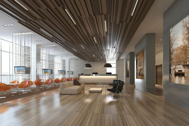 Tấm trần B-Shaped với sự kết hợp hợp độc đáo tại khu vực nhà ăn
