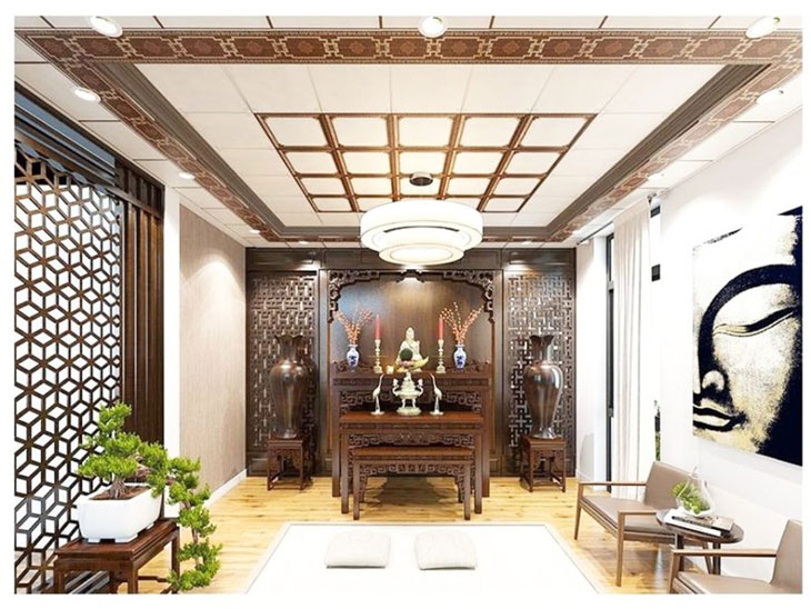 Mẫu trần nhôm thả 600×600 được lắp đặt tại phòng thờ