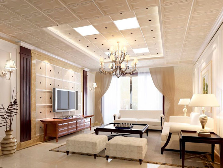 Trần nhôm thả 600×600 được lắp tại phòng khách