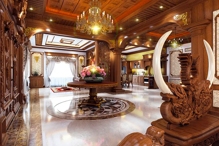 Trần gỗ tạo cảm giác sang trọng, gần gũi với thiên nhiên