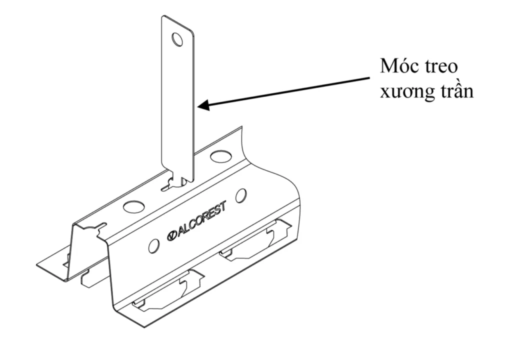 Bước 1. Lắp móc treo xương trần vào xương trần B