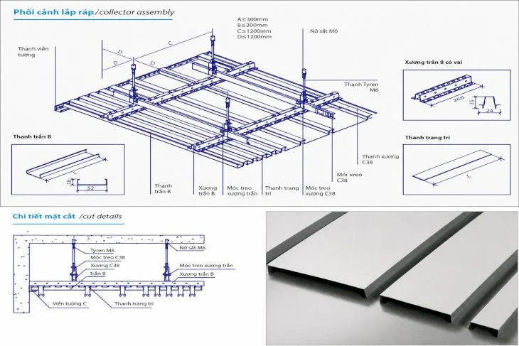 Cấu tạo trần nhôm B Multi-Shaped và hình ảnh thực tế