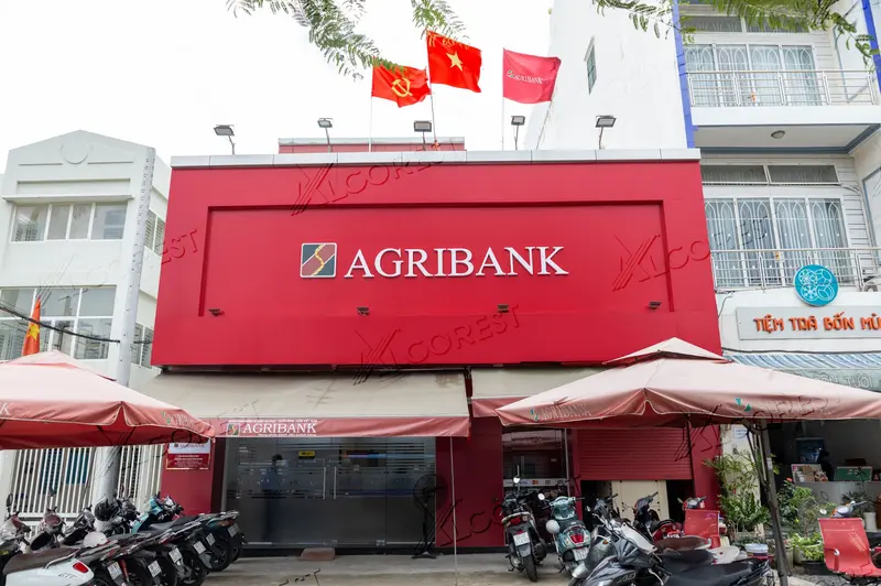 Các phòng giao dịch, chi nhánh Agribank sử dụng tấm alu Alcorest ốp mặt tiền, bảng hiệu theo đúng tinh thần thương hiệu