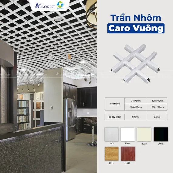 Trần nhôm caro vuông là sự lựa chọn cho những không gian có thiết kế phá cách